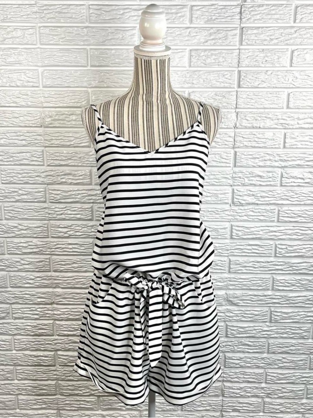 J. Crew Black and White Striped Sleeveless Romper